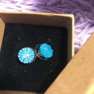 Sky blue button earrings